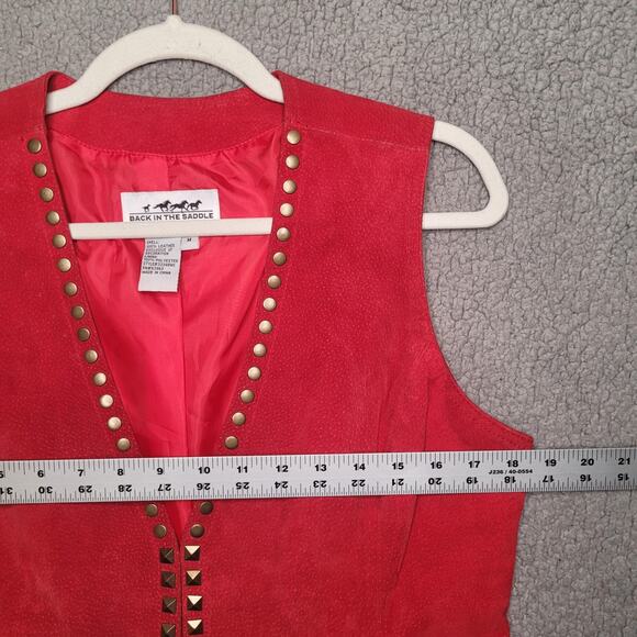 VTG Back In The Saddle Vest Medium Red Suede Leather Western Studs Cowgirl Rodeo - Picture 5 of 9